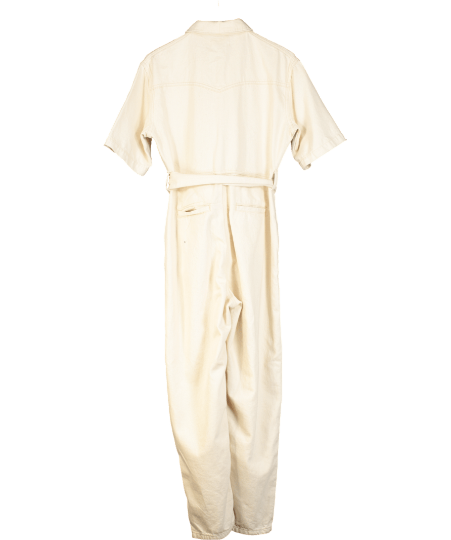 NA - KD Cream Short Sleeve Denim Jumpsuit UK 8 - Reliked