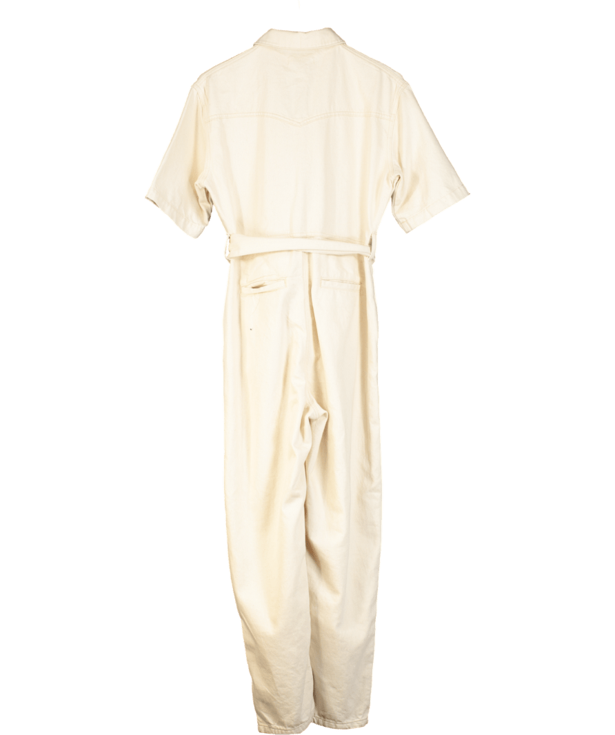 NA - KD Cream Short Sleeve Denim Jumpsuit UK 8 - Reliked
