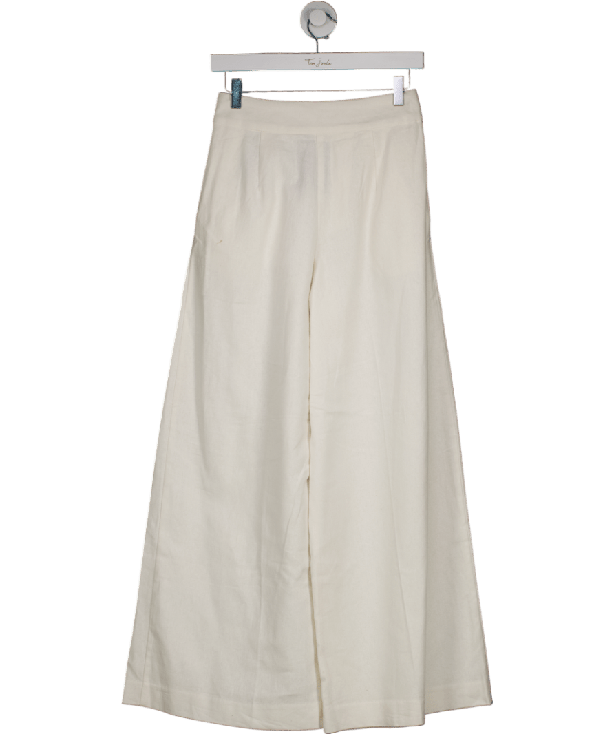 NA - KD Ivory White Linen Blend Wide Mid Waist Pants UK 6 - Reliked