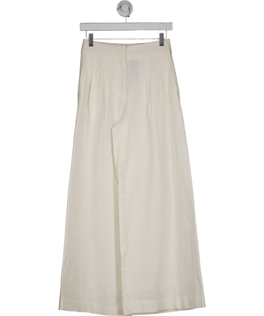 NA - KD Ivory White Linen Blend Wide Mid Waist Pants UK 6 - Reliked