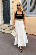 NA - KD White Elasticated Cotton Midi Skir UK 8 - Reliked