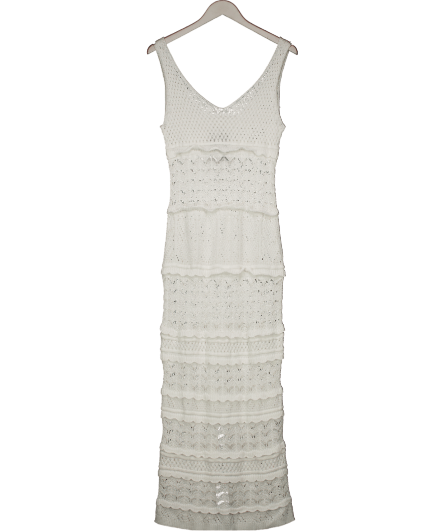 NA - KD White Knitted Crochet Maxi Dress UK M - Reliked