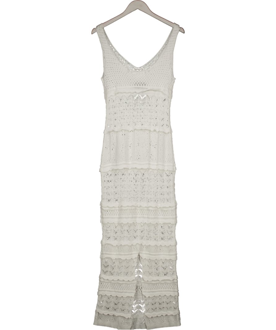 NA - KD White Knitted Crochet Maxi Dress UK M - Reliked