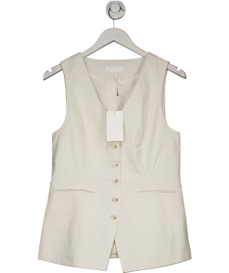 NA - KD White Linen Blend V Neck Vest UK 12 - Reliked