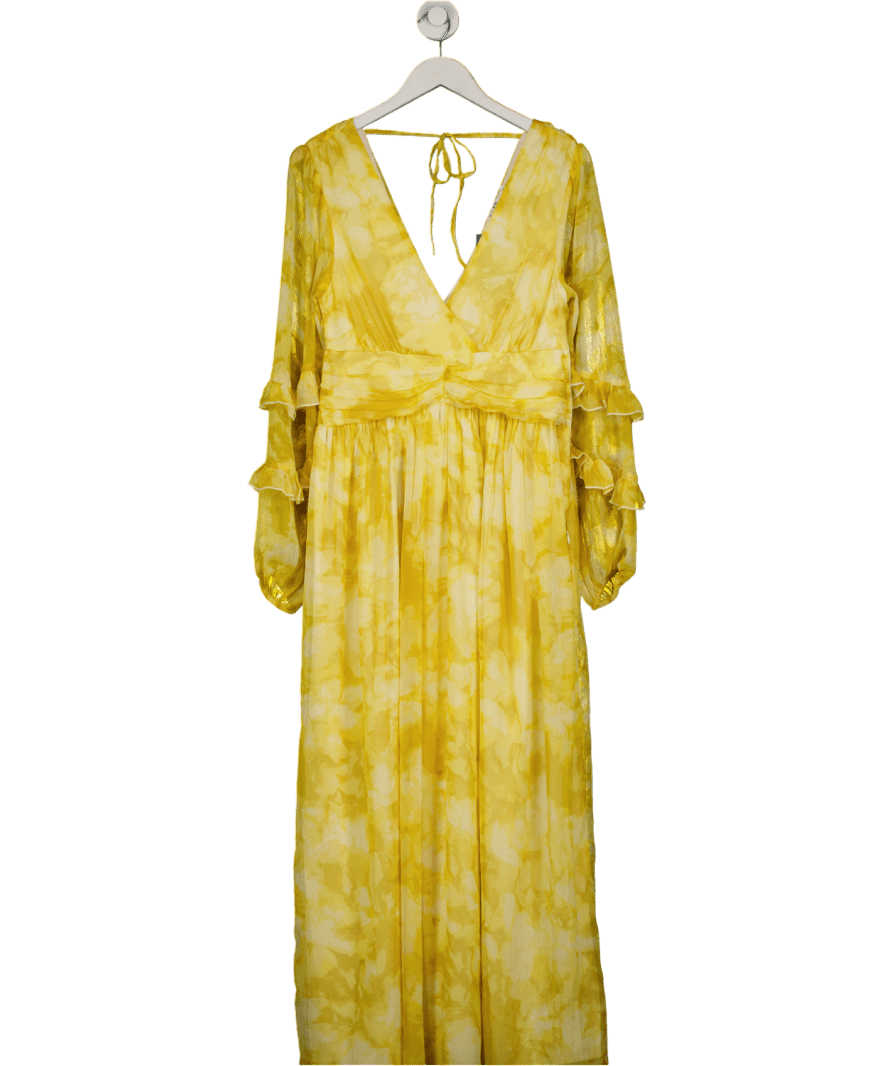 NA - KD Yellow Structured Chiffon Wide Sleeve Maxi Dress UK 10 - Reliked