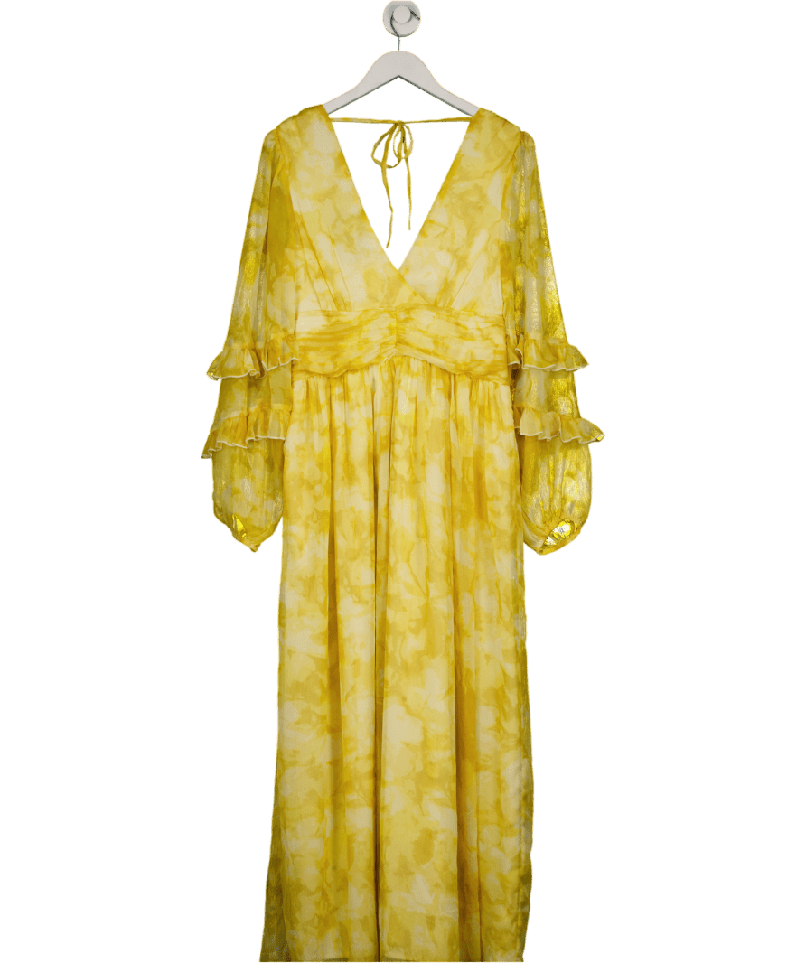 NA - KD Yellow Structured Chiffon Wide Sleeve Maxi Dress UK 10 - Reliked