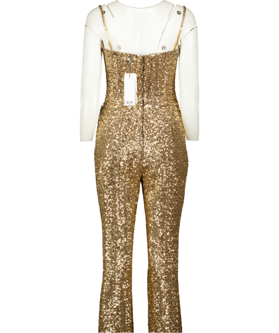 Nadine Merabi Metallic Lucinda Gold Sequin Jumpsuit UK 10 - Reliked