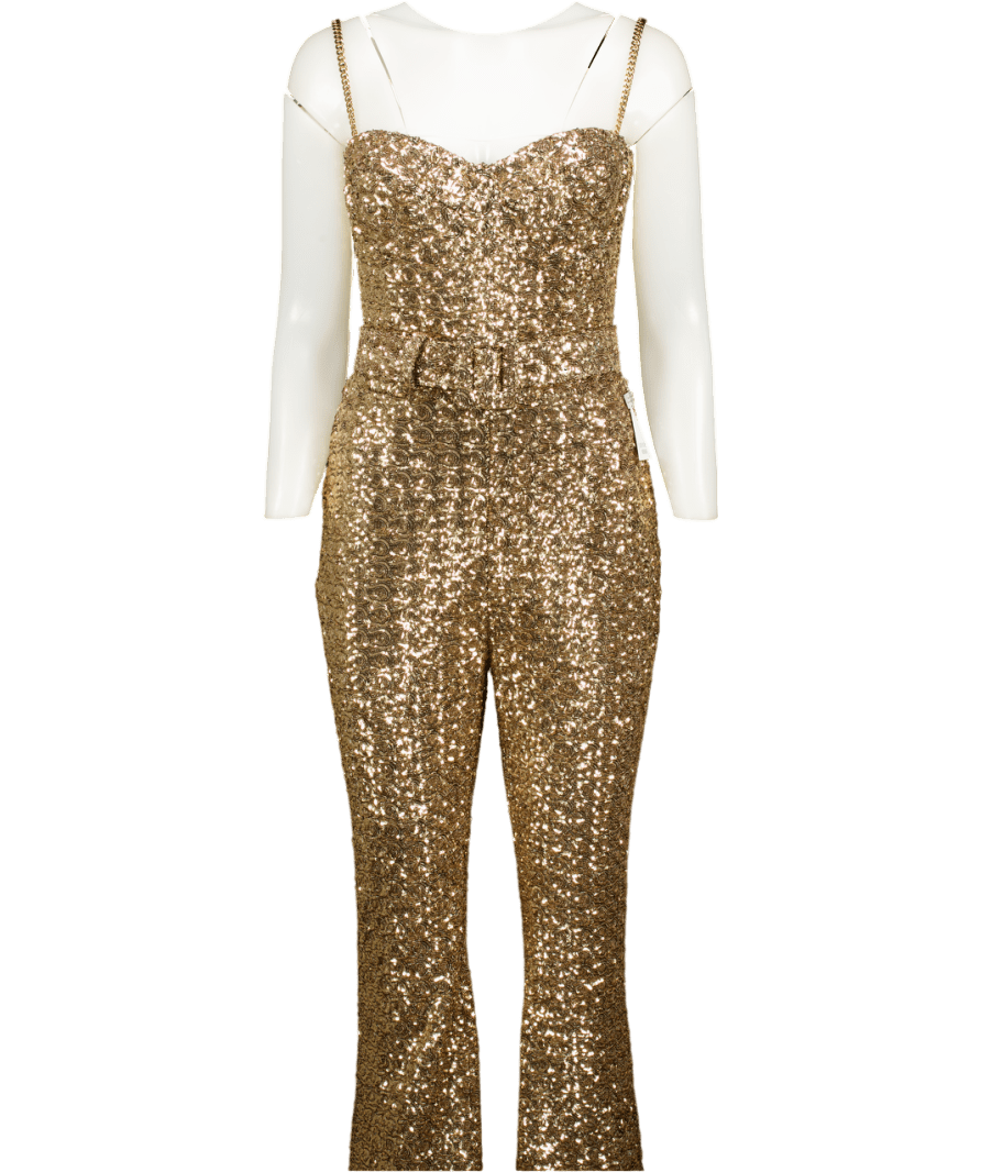 Nadine Merabi Metallic Lucinda Gold Sequin Jumpsuit UK 10 - Reliked