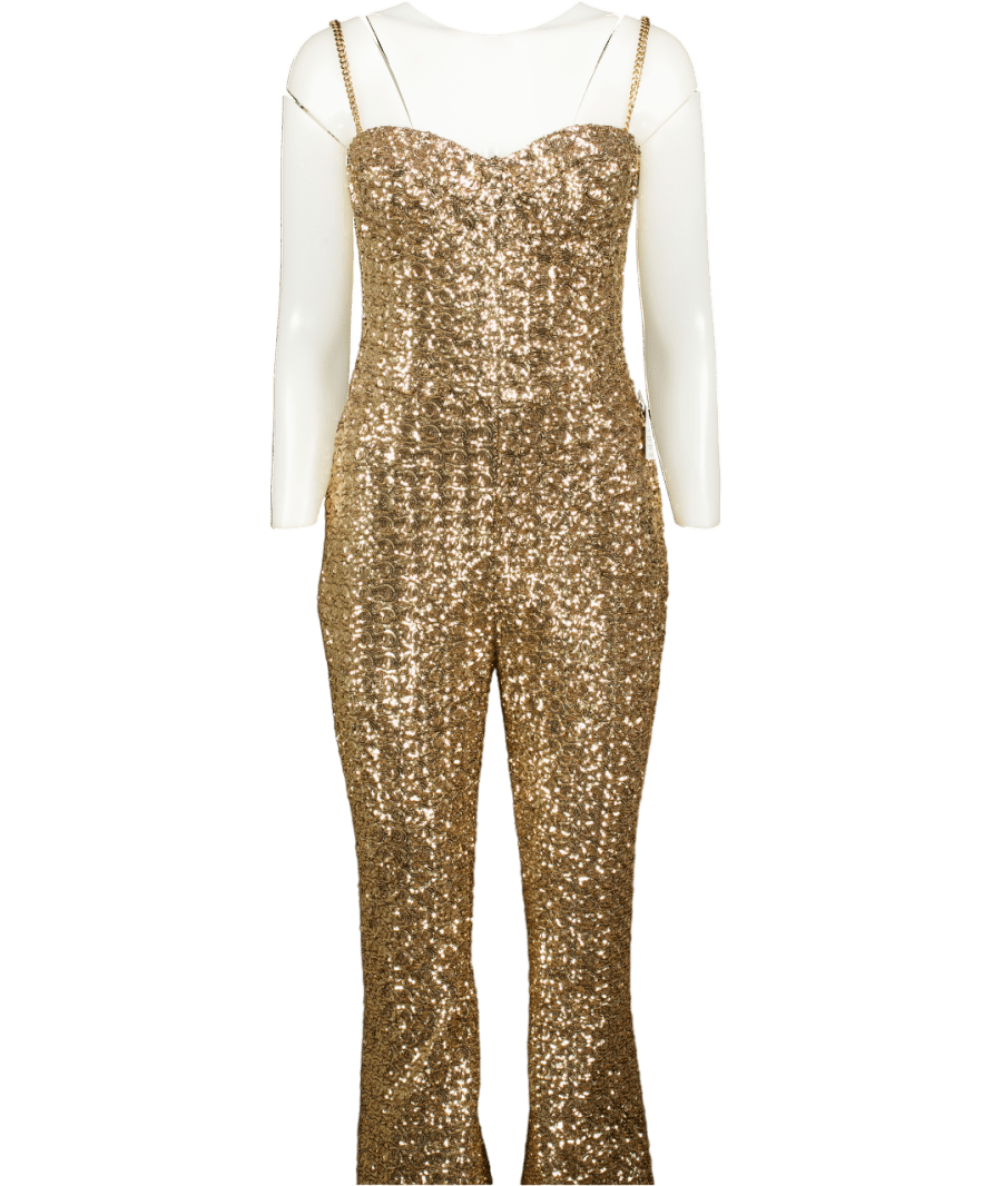 Nadine Merabi Metallic Lucinda Gold Sequin Jumpsuit UK 10 - Reliked