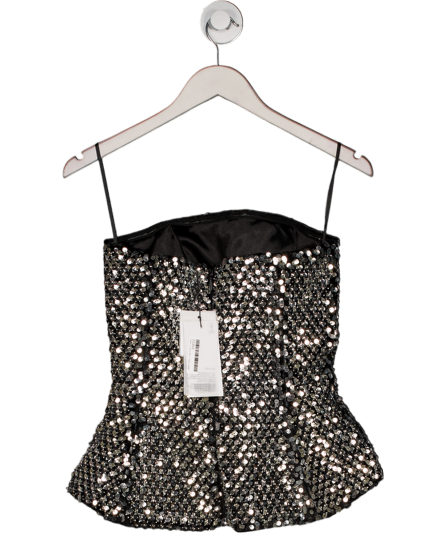 Nadine Merabi Metallic Paige Silver Sequin Corset Top UK 6 - Reliked