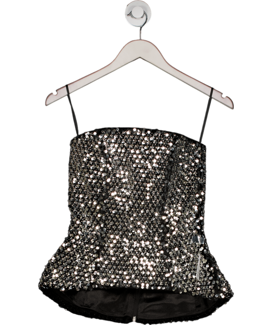 Nadine Merabi Metallic Paige Silver Sequin Corset Top UK 6 - Reliked