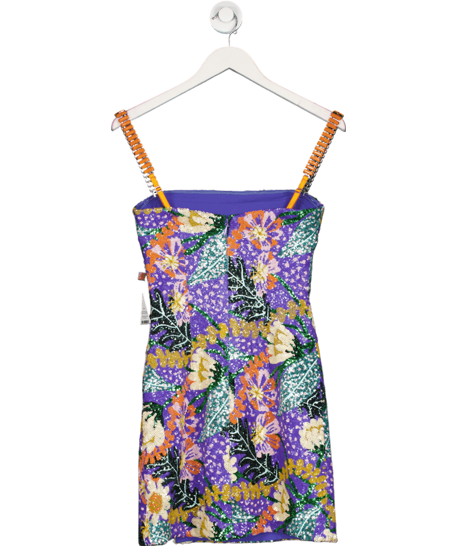 Nadine Merabi Multicoloured Lyra Purple Shimmering Floral Print Mini Dress UK S - Reliked