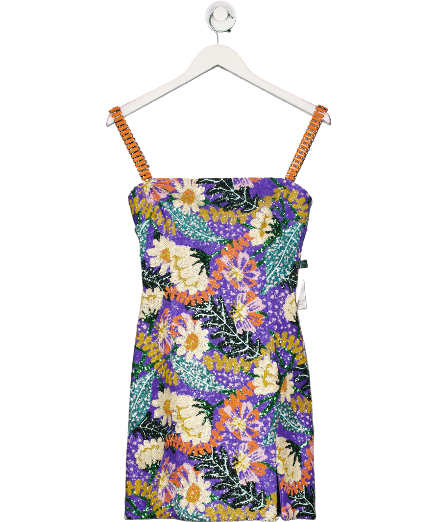 Nadine Merabi Multicoloured Lyra Purple Shimmering Floral Print Mini Dress UK S - Reliked