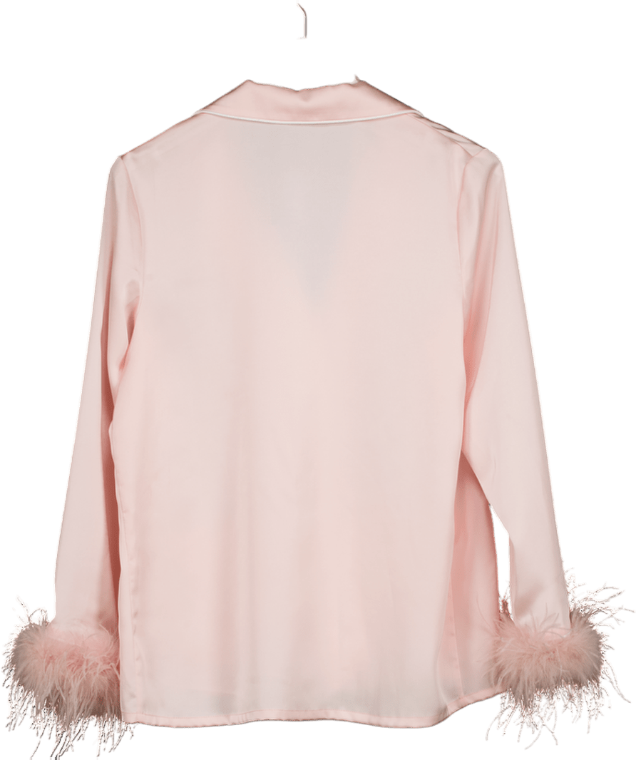 Nadine Merabi Pink Darcie Feather Cuff Satin Top UK S/M - Reliked