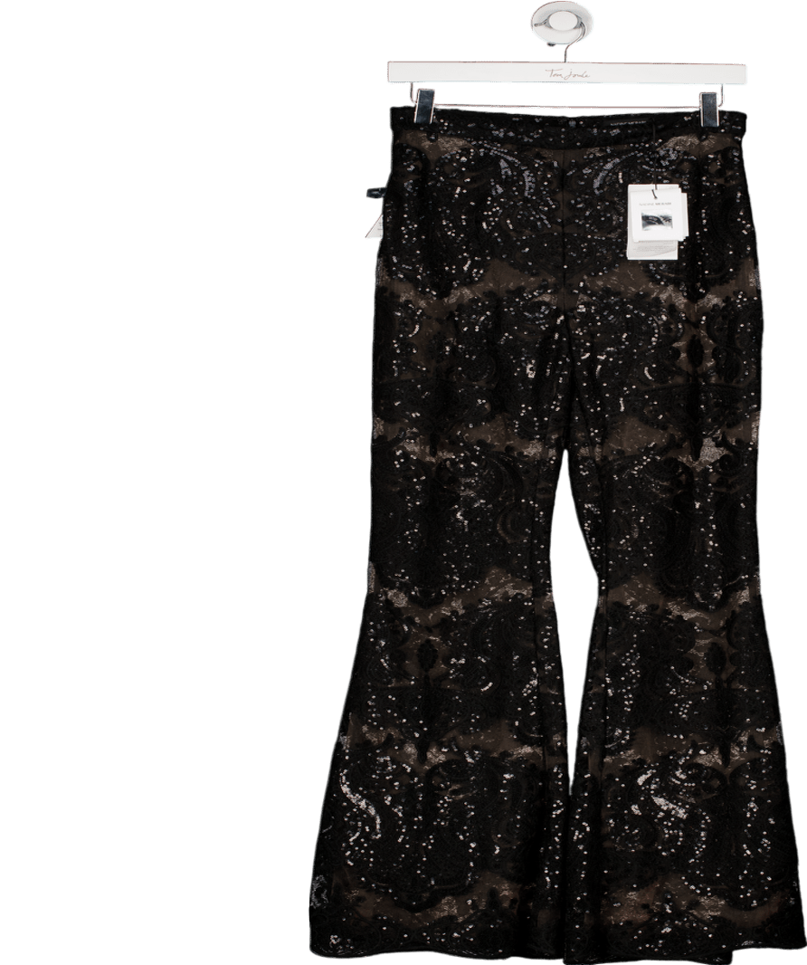 Nadine Merabi Piper Black Sequin Lace Trousers UK 8 - Reliked