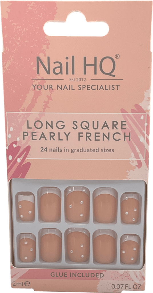nails hq Long Square Pearly French Nails One size - Reliked