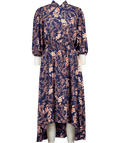 Nanette Lepore Navy Blue Floral Print Midi Dress UK 10 - Reliked