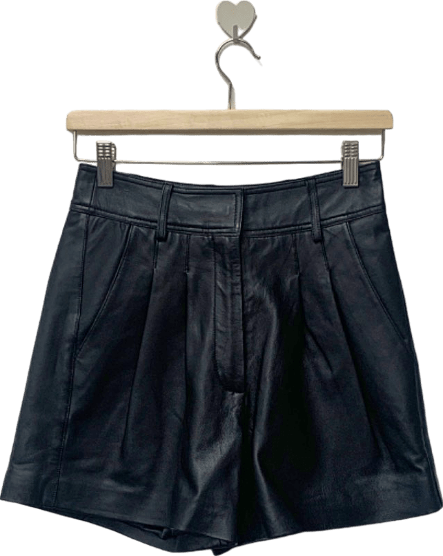 Nasty Gal Black Real Leather Pleat Front Short UK 4 - Reliked
