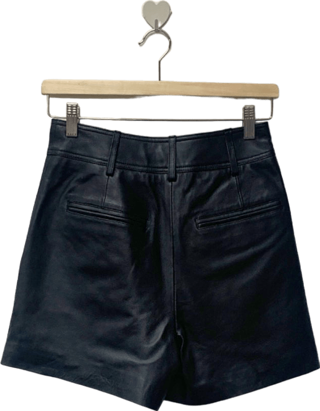 Nasty Gal Black Real Leather Pleat Front Short UK 4 - Reliked