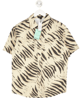 Nasty Gal Cream Tiger Print Short Sleeve Denim Shirt UK 6 - Reliked