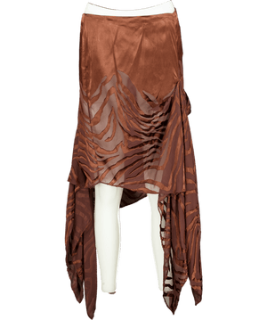 NBD Chocolate Brown Satin Burnout The Amren Midi Skirt UK S