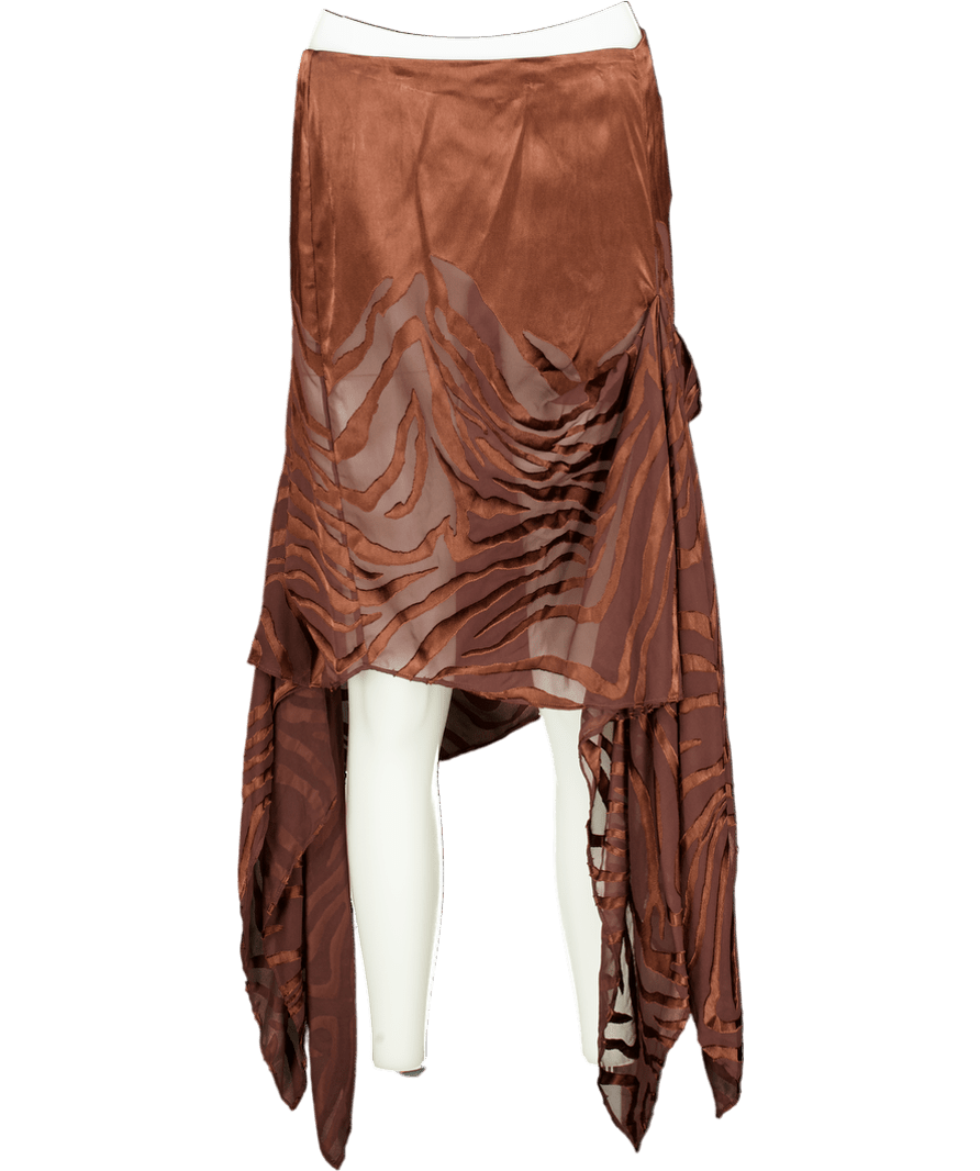 NBD Chocolate Brown Satin Burnout The Amren Midi Skirt UK S - Reliked