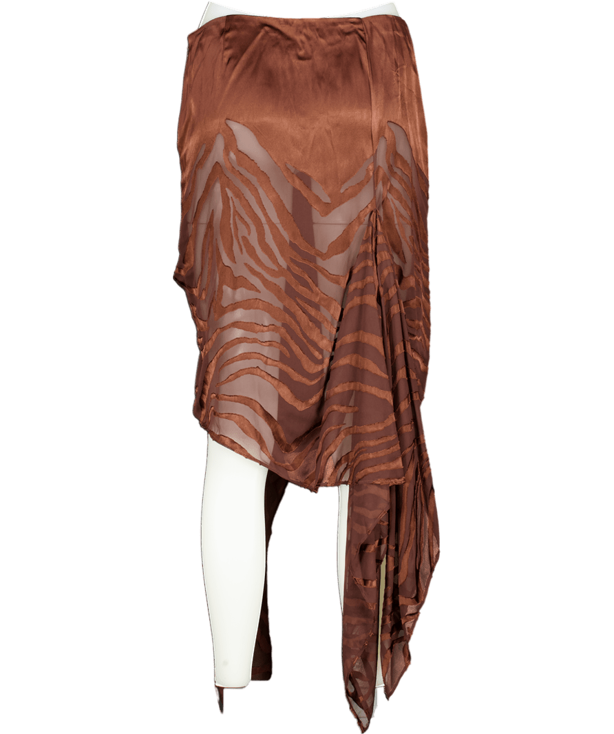 NBD Chocolate Brown Satin Burnout The Amren Midi Skirt UK S - Reliked