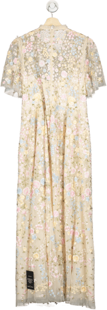 Needle & Thread Cream Secret Garden Embroidered Short Sleeve Floral Ankle Gown UK 16 - Reliked