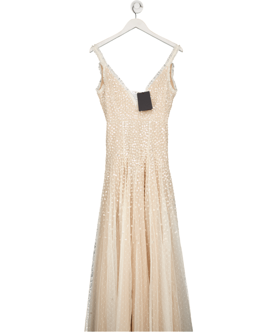 Needle & Thread Cream Sequin Cascade Cami Plunge Gown UK 6 - Reliked
