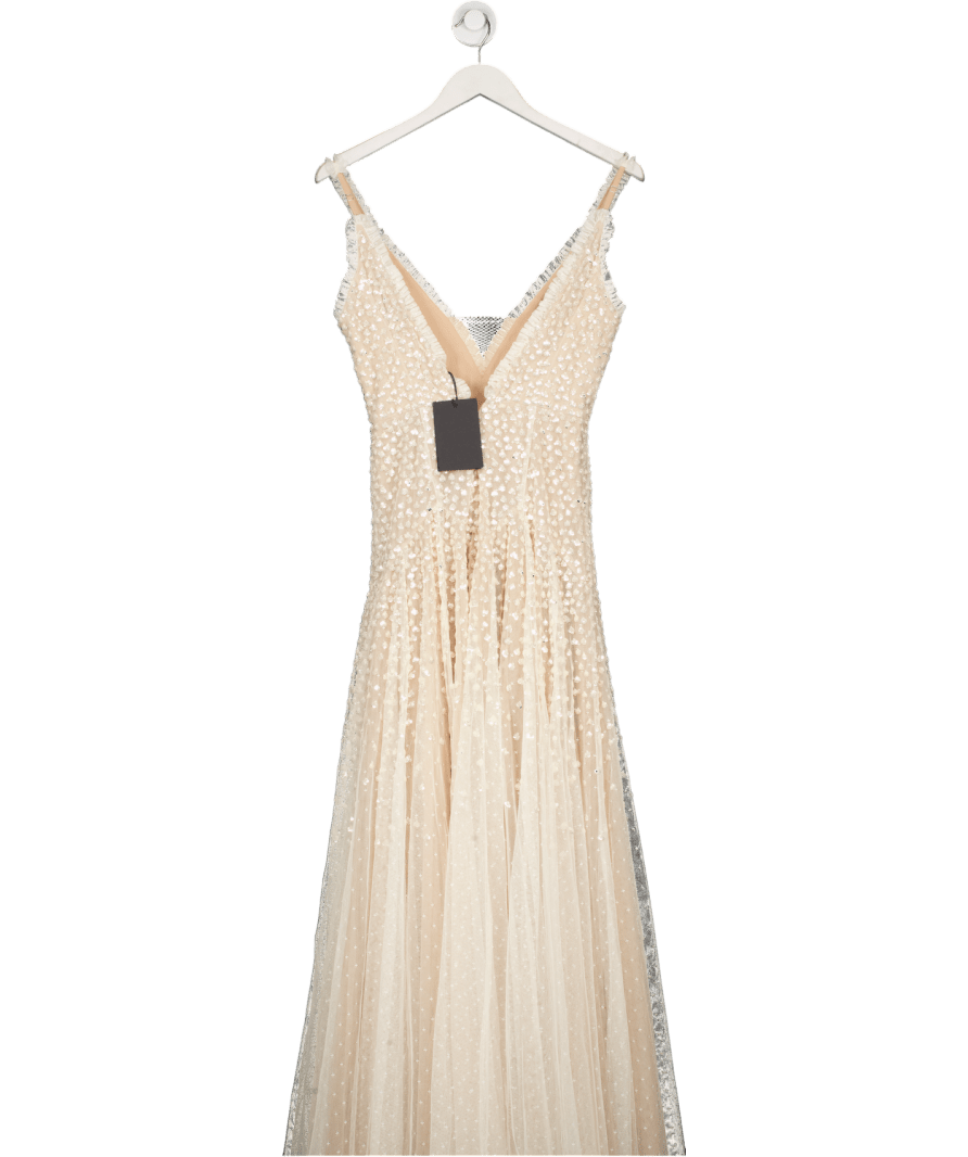 Needle & Thread Cream Sequin Cascade Cami Plunge Gown UK 6 - Reliked