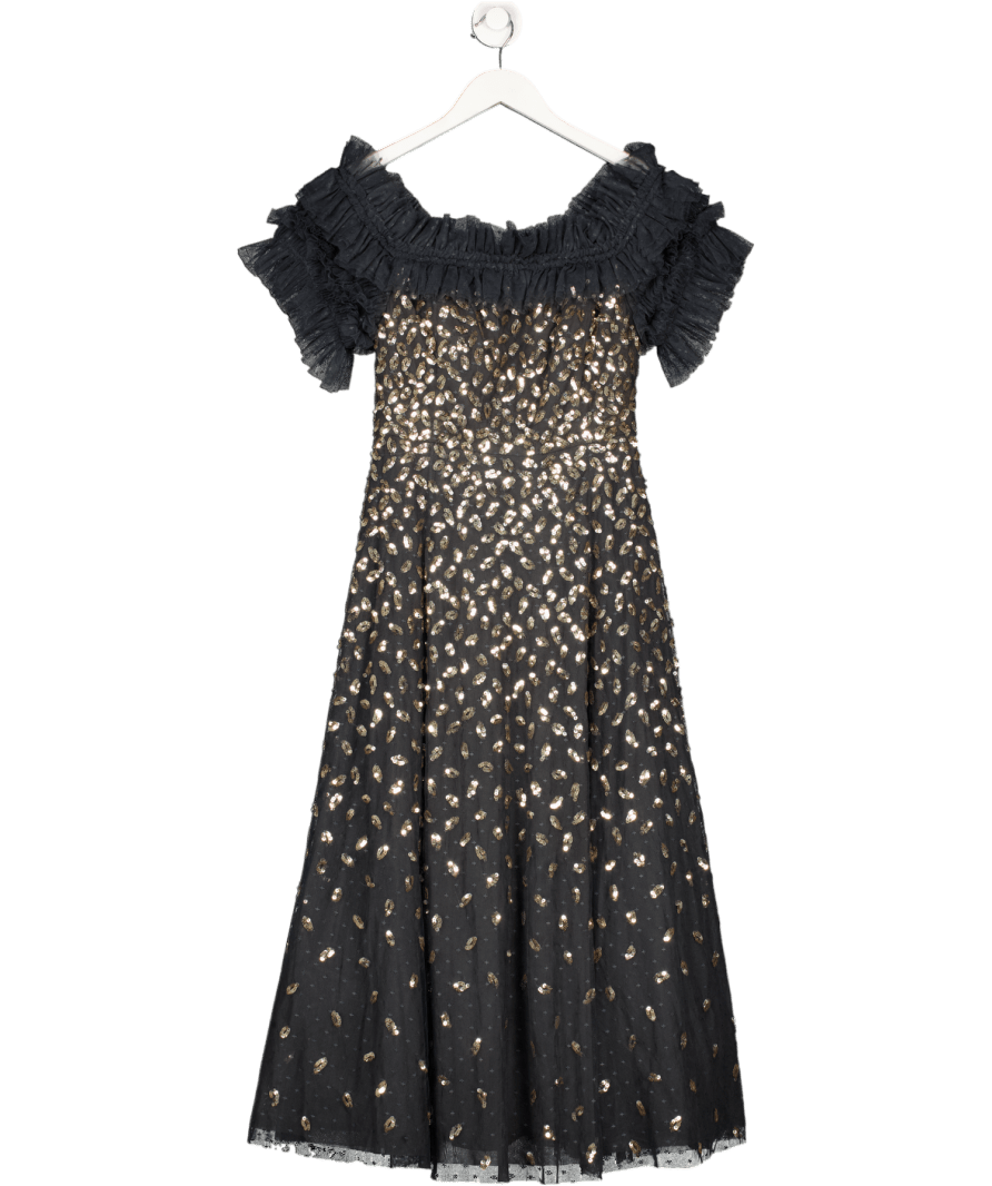 Needle & Thread Metallic Autumn Leaves Off - shoulder Maxi Dress UK 10 - Reliked