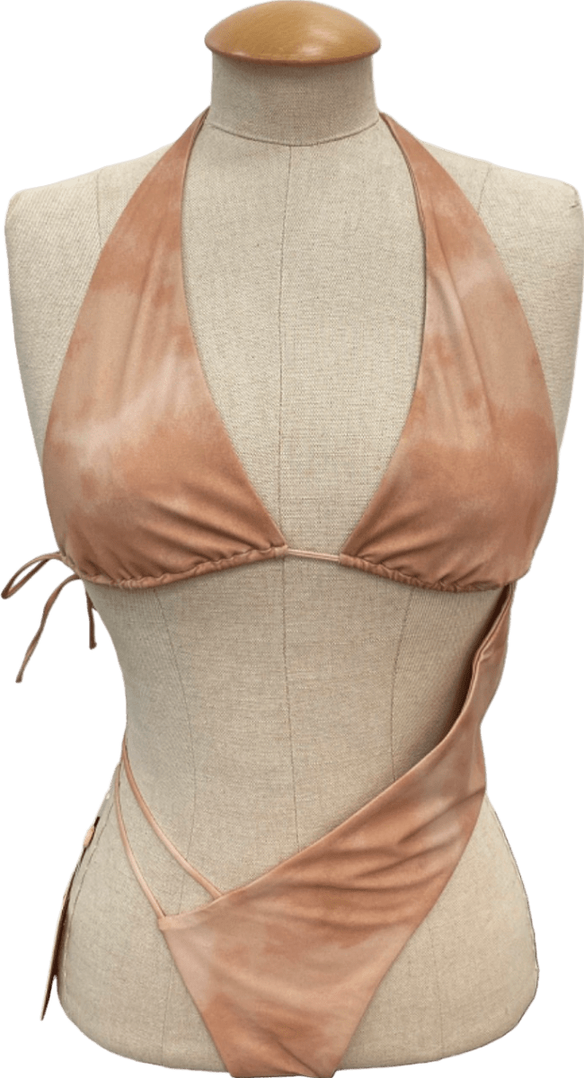 Neena Light Brown Asymmetrical Halterneck Bikini UK S - Reliked