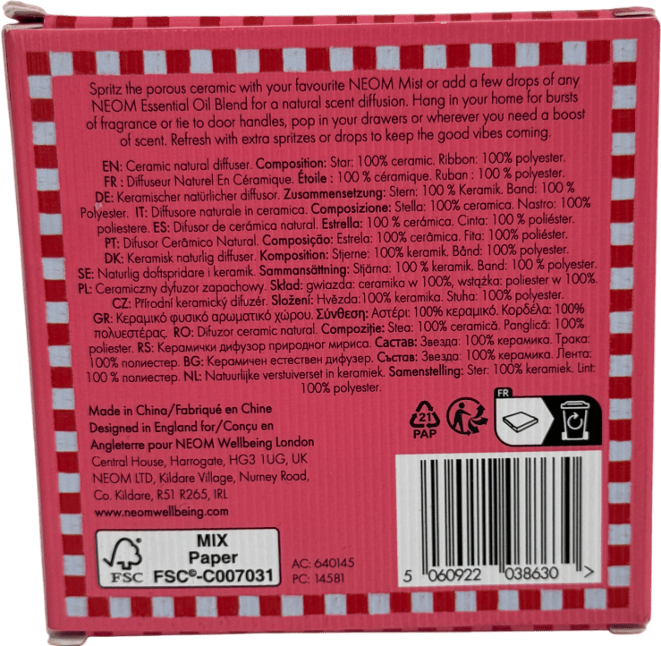 NEOM White Ceramic Star Natural Diffuser For Oils One Size - Reliked