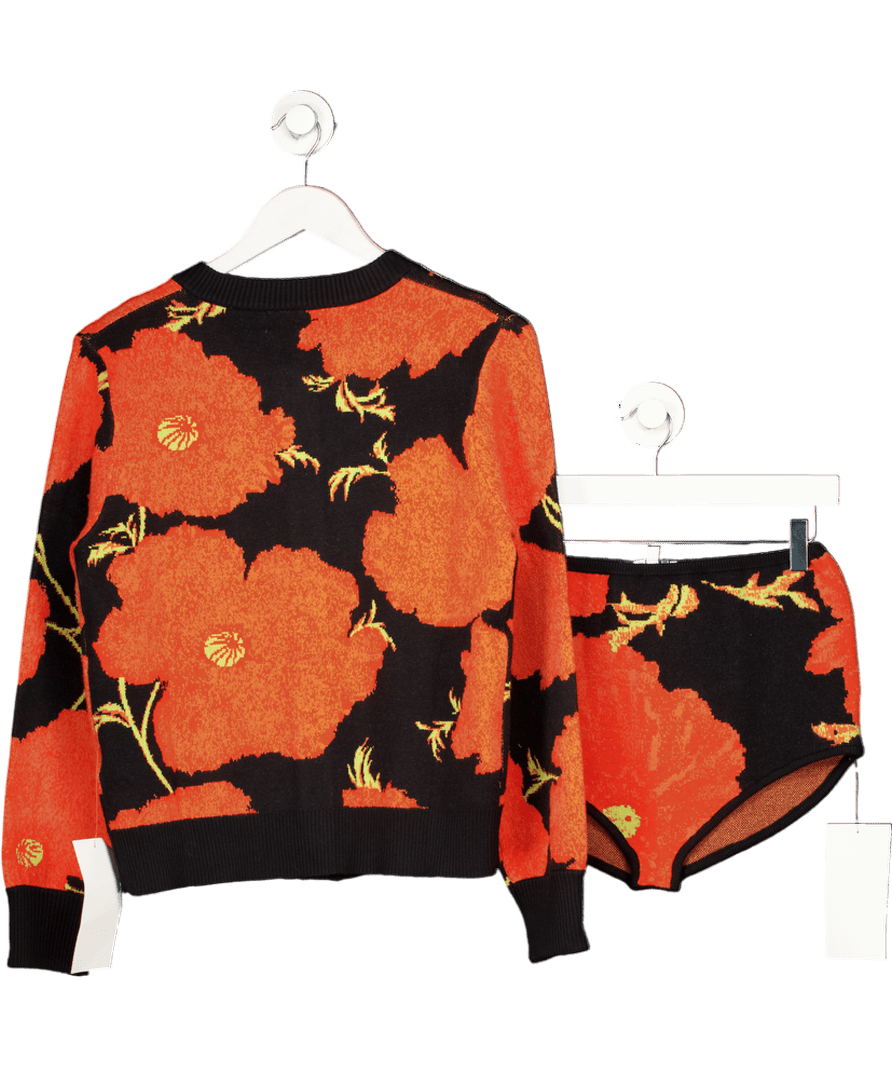 Never Fully Dressed 2 - piece Black / Red Poppy Cardigan And Hotpants Set UK S - Reliked