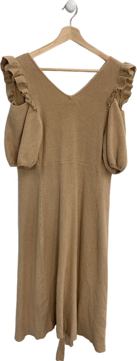 Never Fully Dressed Camel Cold Shoulder Knit Dress UK 8 - Reliked