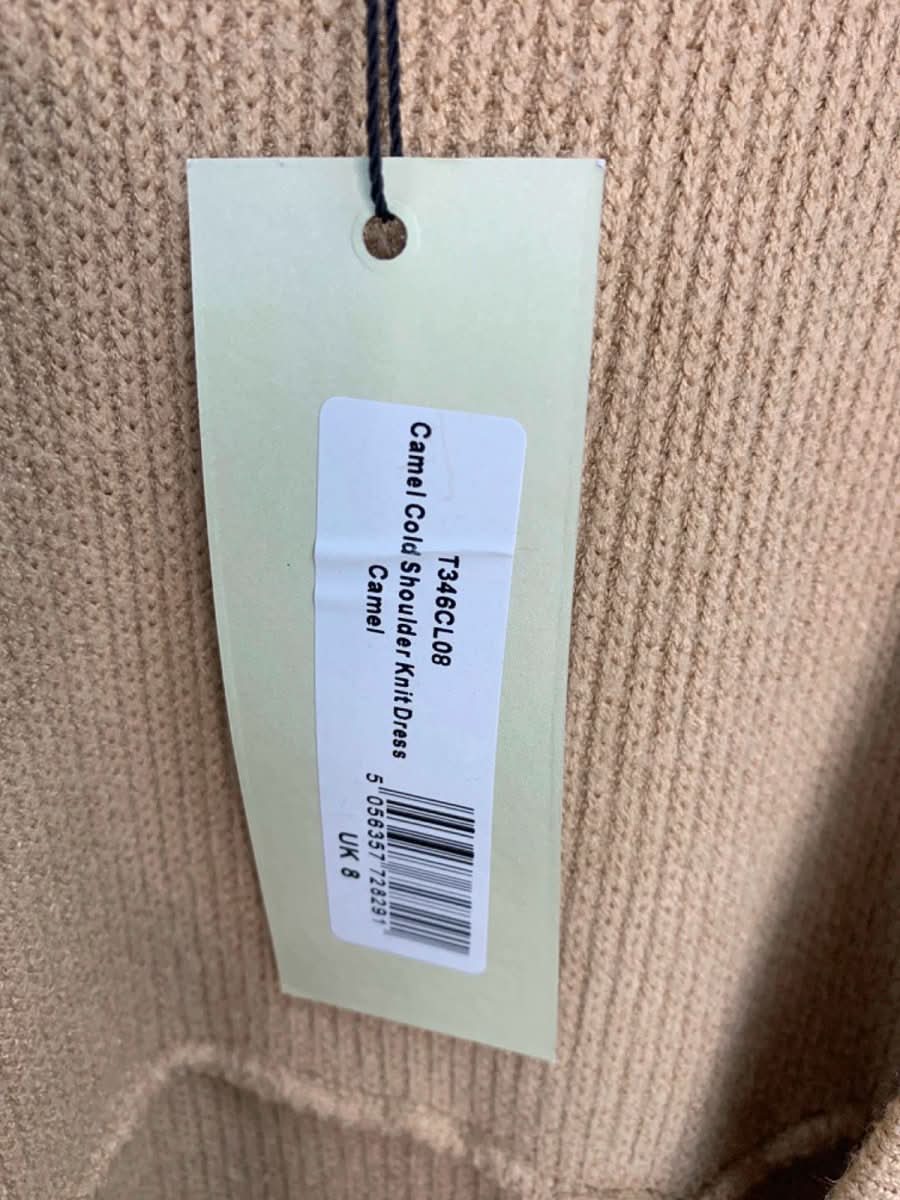 Never Fully Dressed Camel Cold Shoulder Knit Dress UK 8 - Reliked