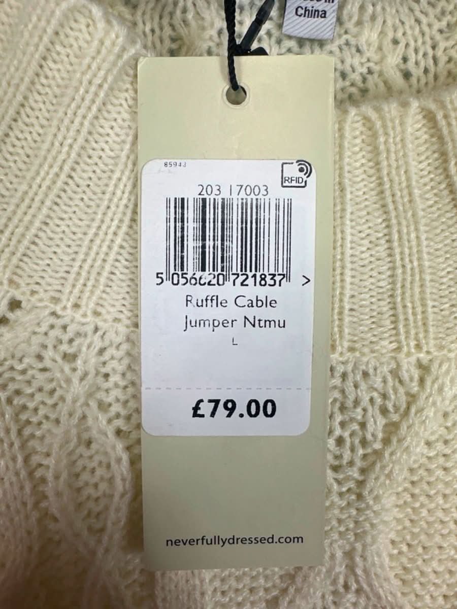 Never Fully Dressed Cream/ Pink Ruffle Cable Jumper UK L - Reliked
