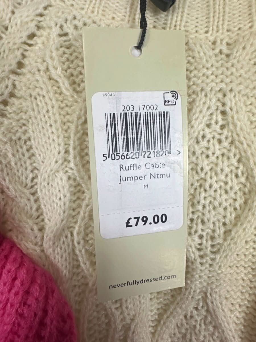 Never Fully Dressed Cream/ Pink Ruffle Cable Jumper UK M - Reliked