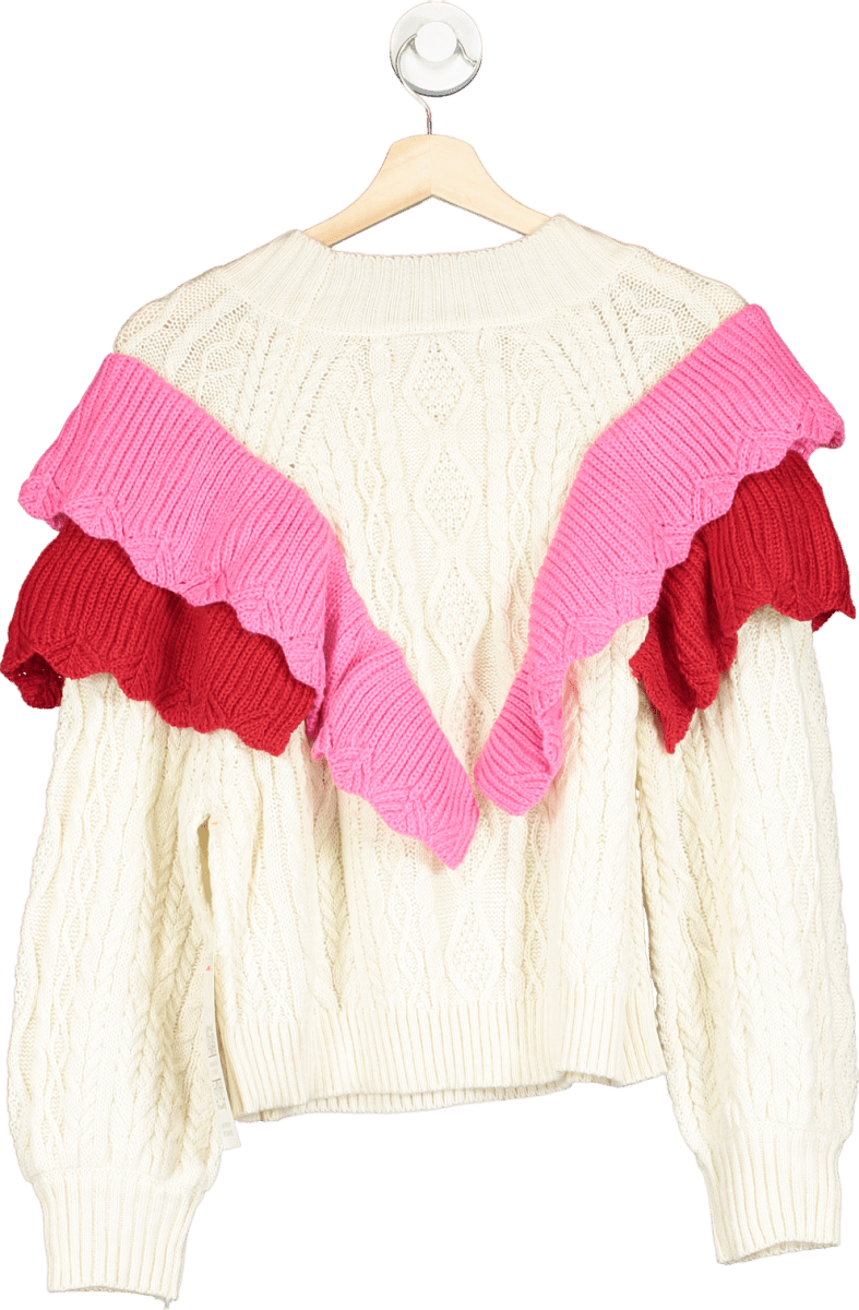 Never Fully Dressed Cream/ Pink Ruffle Cable Jumper UK M - Reliked