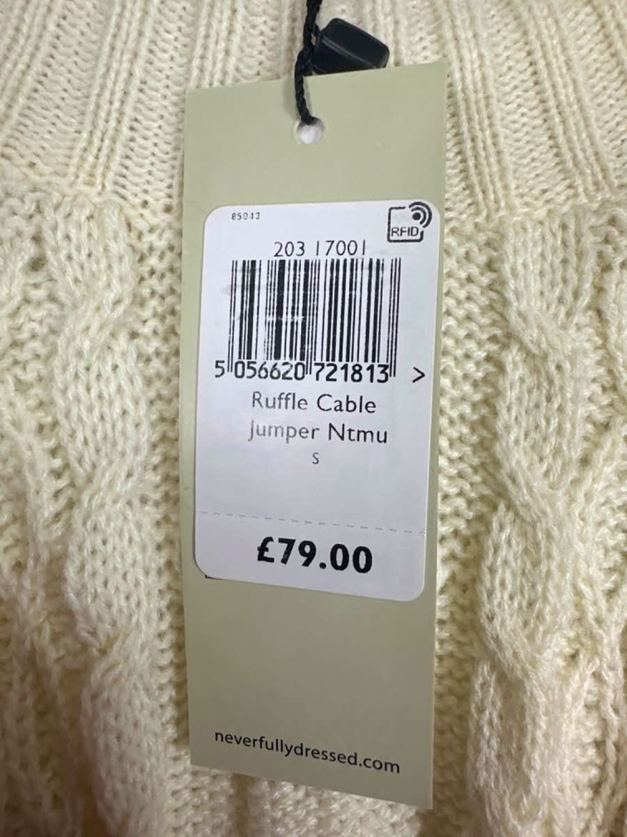 Never Fully Dressed Cream/ Pink Ruffle Cable Jumper UK S - Reliked