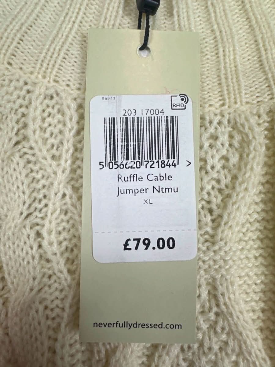 Never Fully Dressed Cream/ Pink Ruffle Cable Jumper UK XL - Reliked