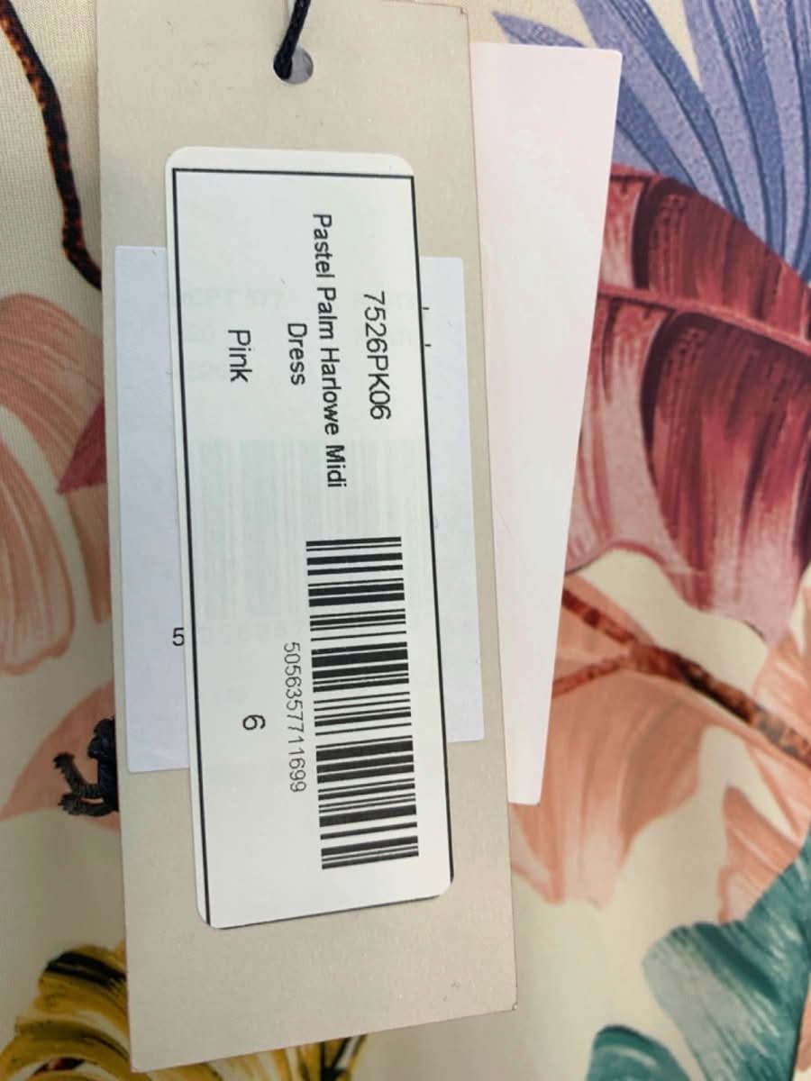 Never Fully Dressed Multicoloured Pastel Palm Hartowe Midi Dress UK 6 - Reliked