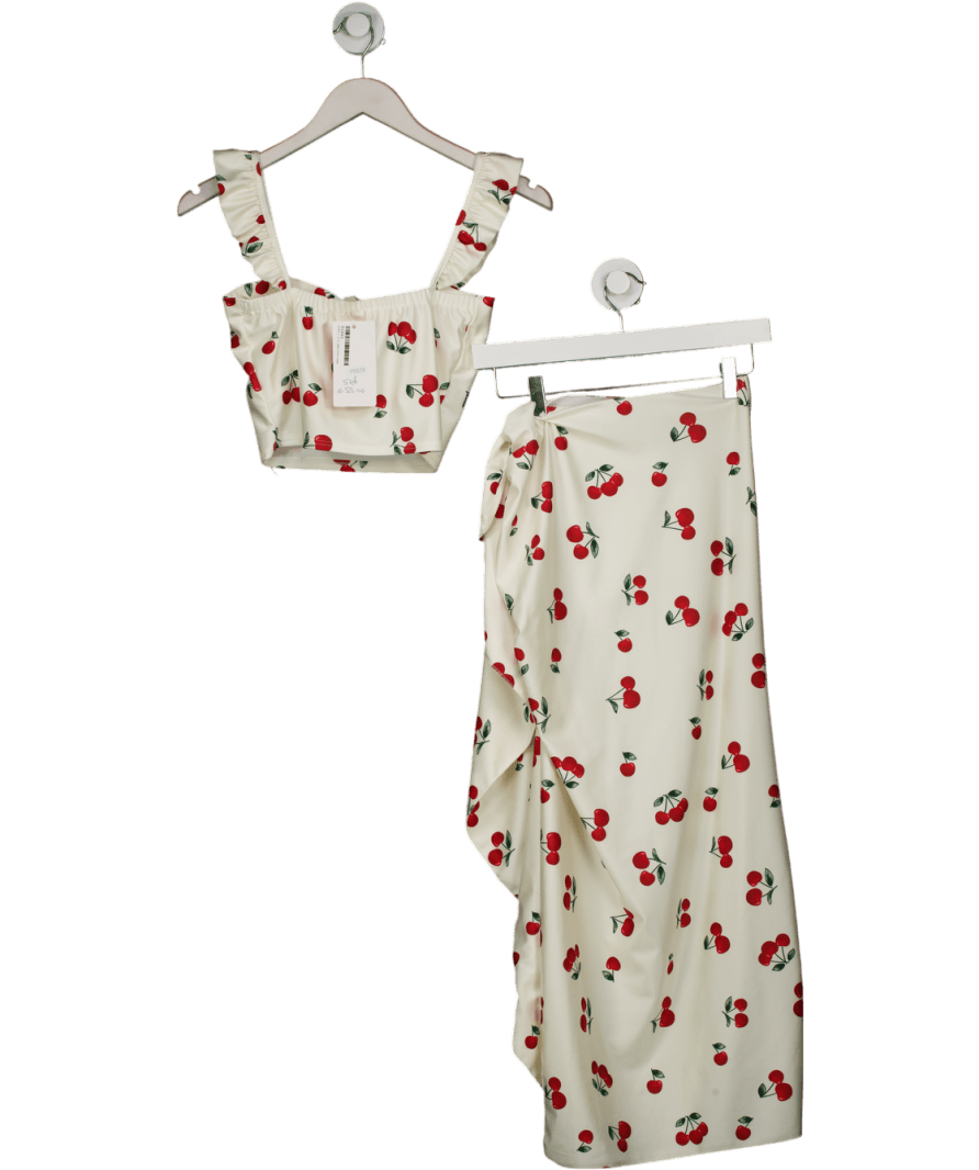 New Collection Cream 2 - piece Cherry Print Skirt & Top Set UK XS/S - Reliked
