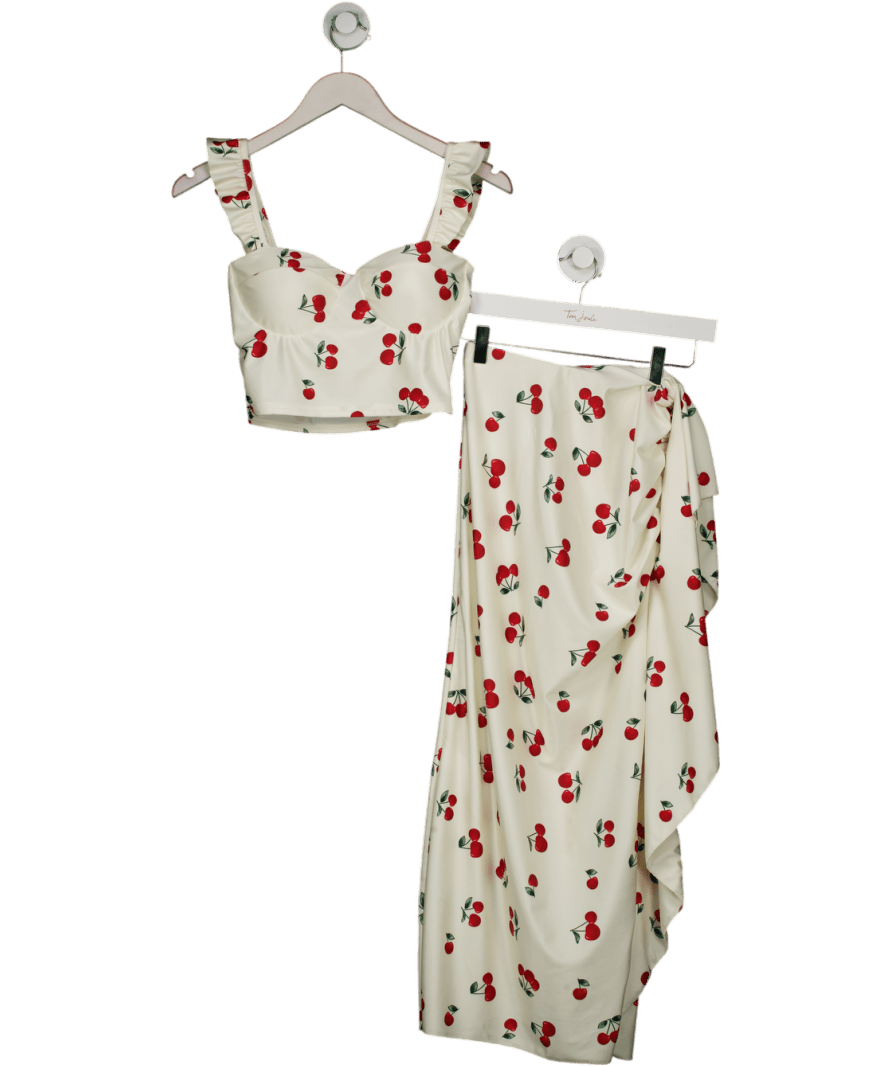 New Collection Cream 2 - piece Cherry Print Skirt & Top Set UK XS/S - Reliked