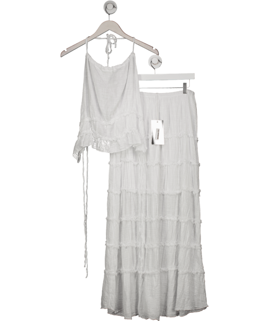 New Fantasy White Textured Backless Top And Skirt UK M - Reliked