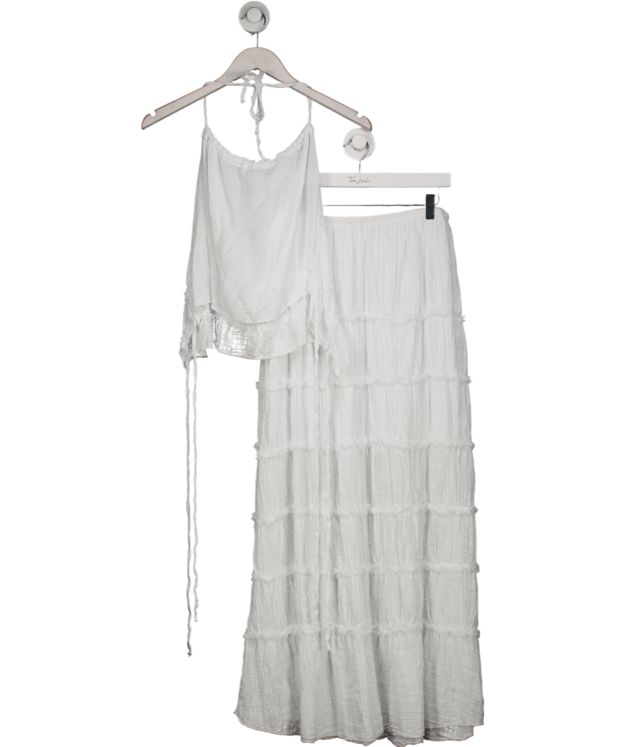 New Fantasy White Textured Backless Top And Skirt UK M - Reliked