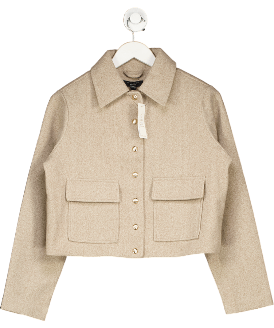 New Look Beige Petite Oatmeal Flap Pocket Button Front Shacket UK 8 - Reliked