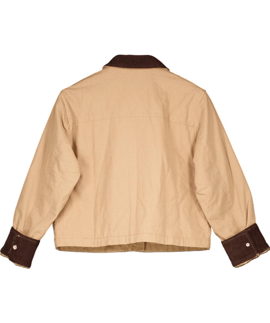 New Look Beige Tan Contrast Collar Cropped Barn Jacket UK 8 - Reliked