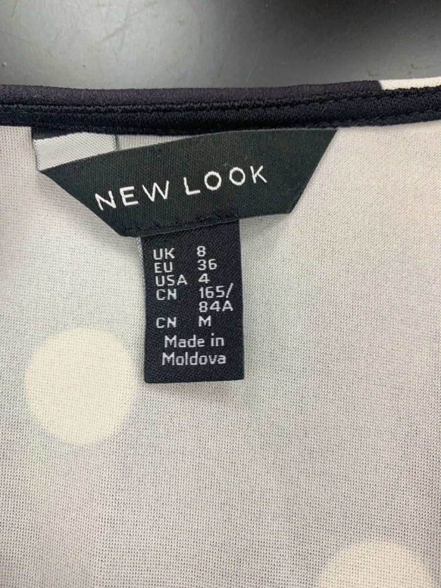 New Look Black and White Polka Dot Puff Sleeve Dress UK 8 - Reliked