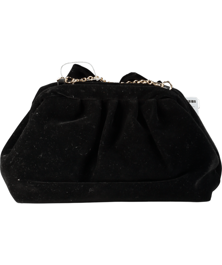 New Look Black Bow Velvet Clutch Bag With Crossbody Chain - Reliked